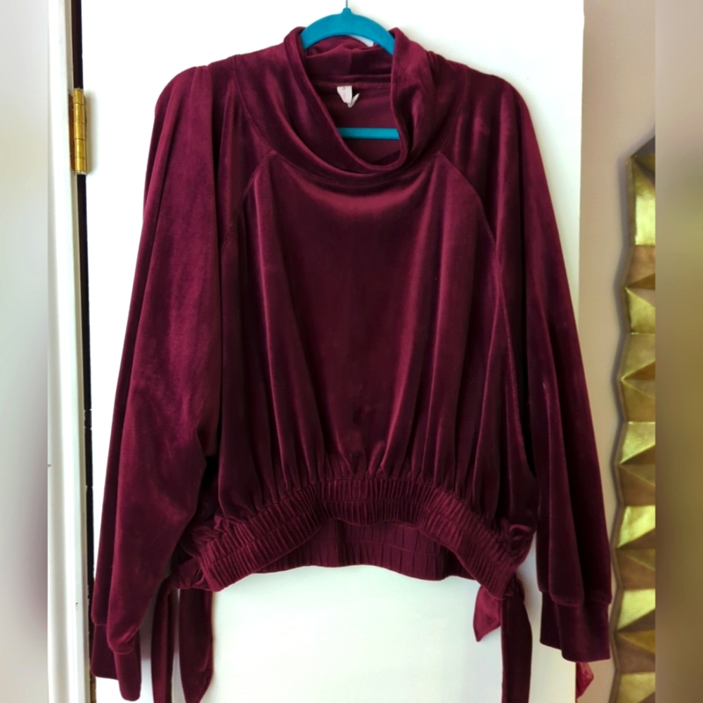 Anthropologie Daily Practice Wine Velour Tie Waist Top L